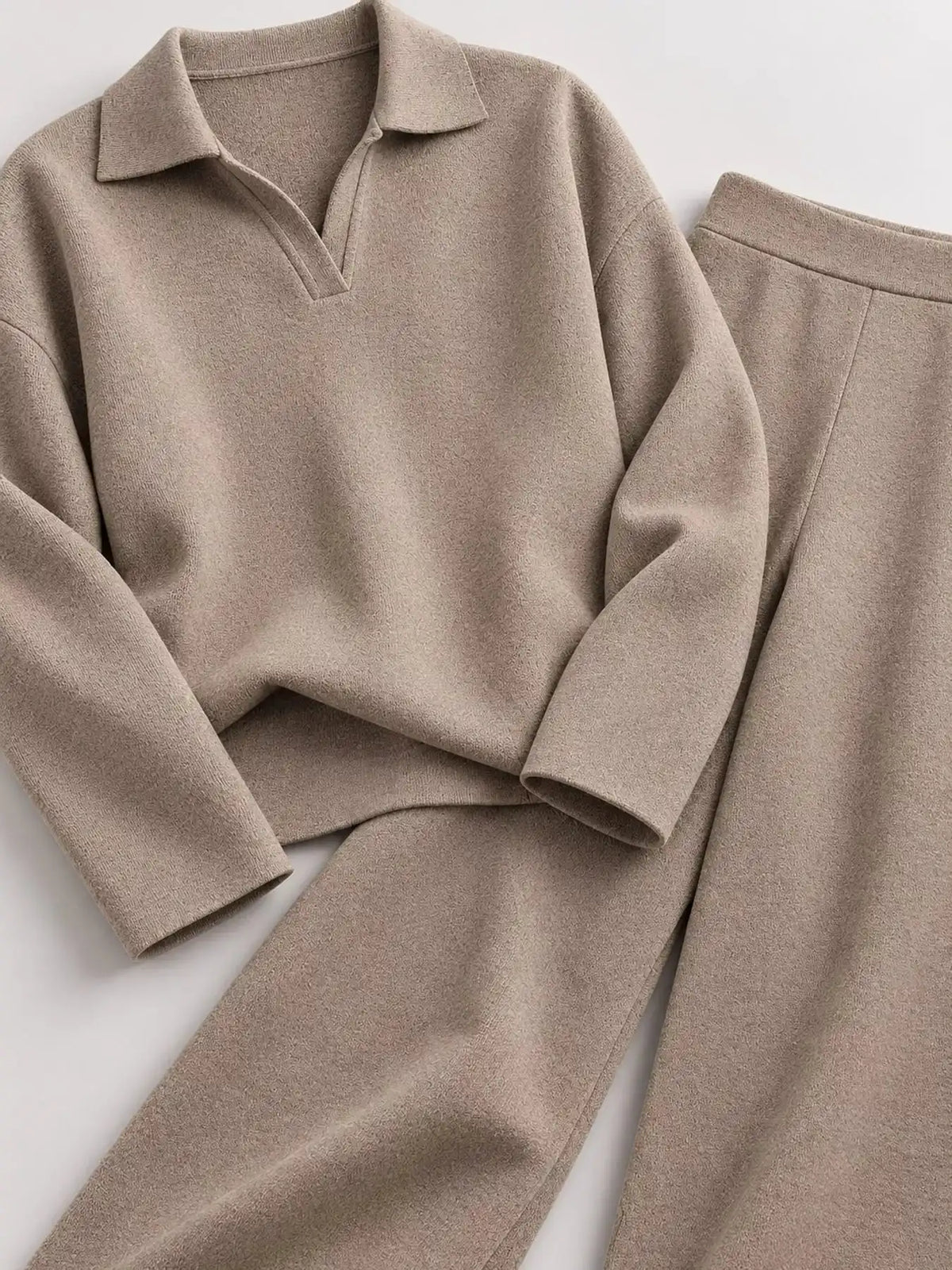 Polo Collar Top and Wide-Leg Pants Set 101001876960393 74 Affordable Fashion Under $100 Jerry's Apparel 