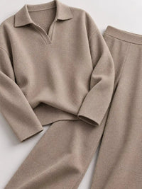 Polo Collar Top and Wide-Leg Pants Set 101001876960393 74 Affordable Fashion Under $100 Jerry's Apparel 