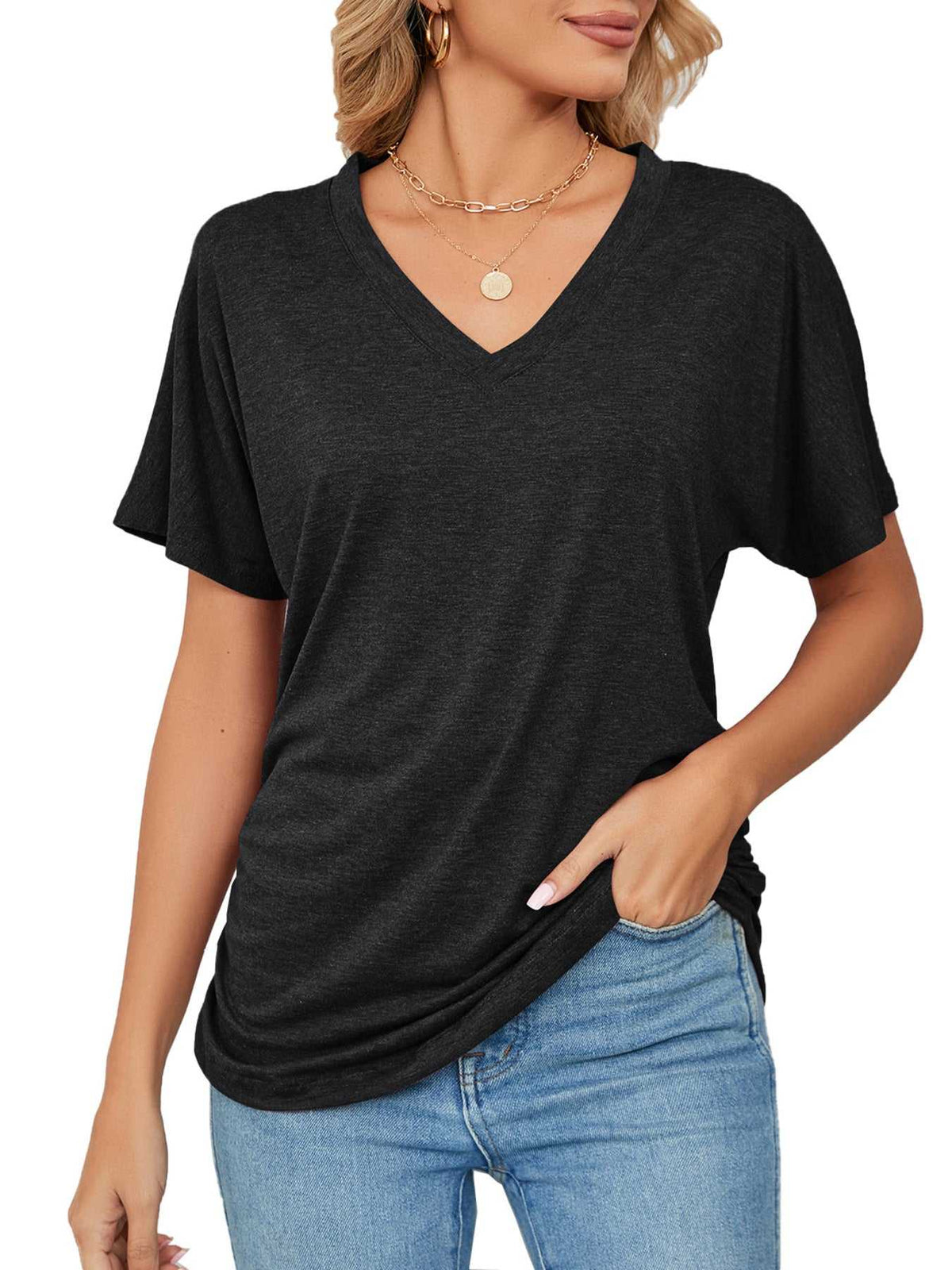 Casual V-Neck Short Sleeve T-Shirt 100100579648227 22 Affordable Fashion Under $100 Jerry's Apparel 