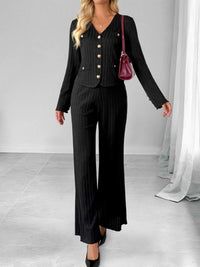 Ribbed Knit Cardigan & Wide Leg Pants Set 100100878127832 56 Affordable Fashion Under $100 Jerry's Apparel 