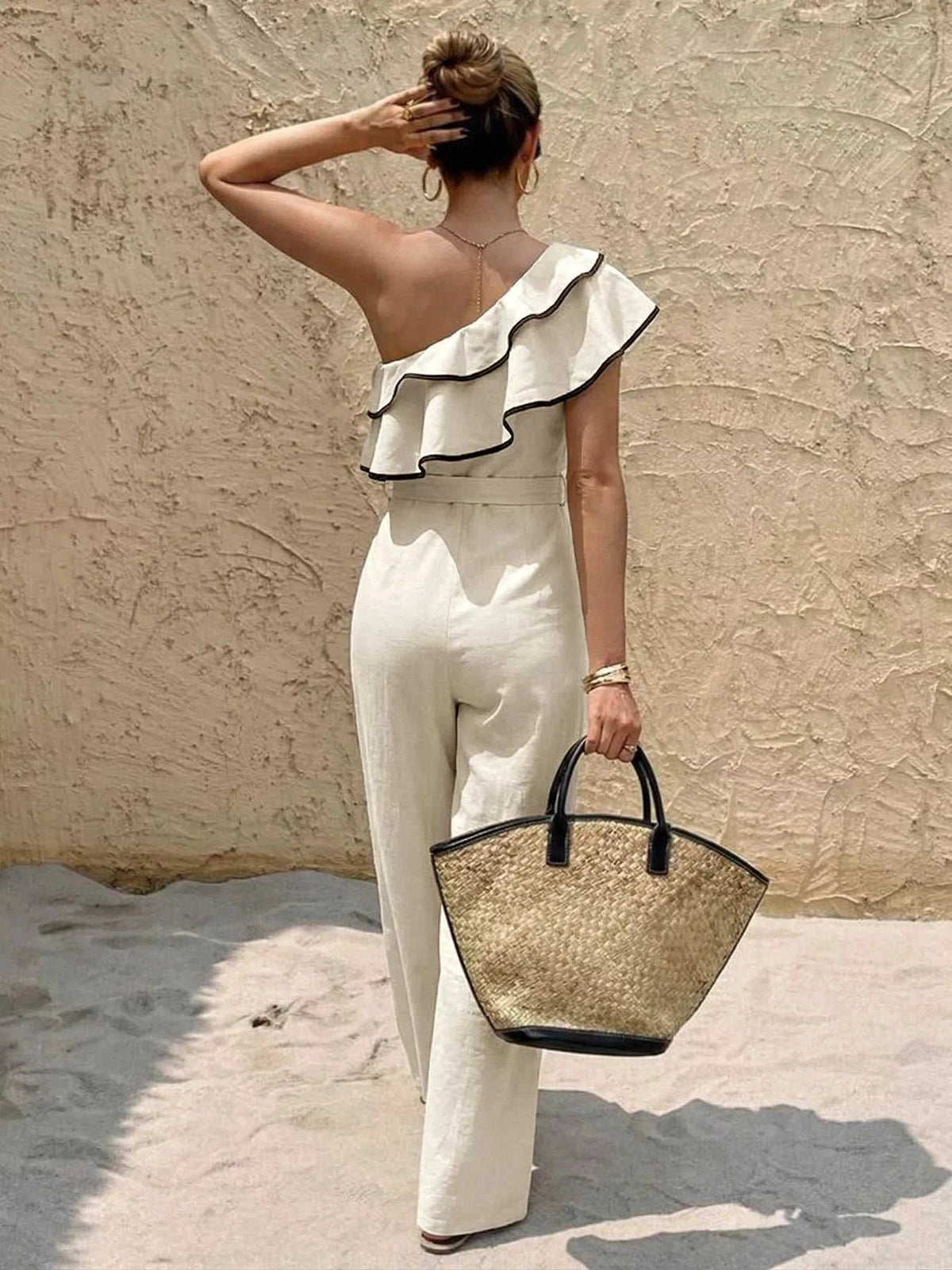 Ruffle One-Shoulder Wide Leg Jumpsuit 100100703693964 42 Affordable Fashion Under $100 Jerry's Apparel 