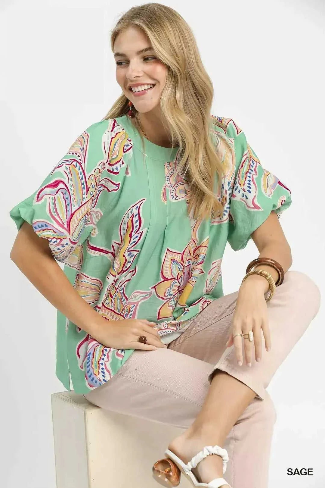Umgee Paisley Print Puff Sleeve Top 100100646661575 49 Affordable Fashion Under $100 Jerry's Apparel 
