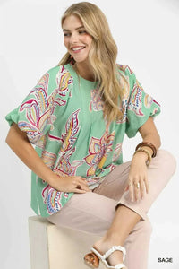 Umgee Paisley Print Puff Sleeve Top 100100646661575 49 Affordable Fashion Under $100 Jerry's Apparel 