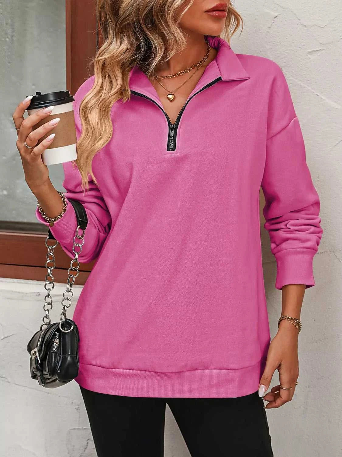 Quarter Zip Dropped Shoulder Sweatshirt 100100362581547 41 Affordable Fashion Under $100 Jerry's Apparel 