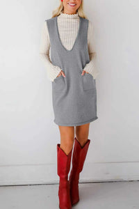 Lovelet Pocketed V-Neck Mini Sweater Overall Dress 100100741662145 42 Affordable Fashion Under $100 Jerry's Apparel 