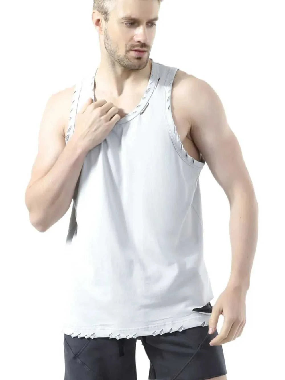 Men's Plus Size Distressed Hem Round Neck Tank 100400419775694 44 Affordable Fashion Under $100 Jerry's Apparel 