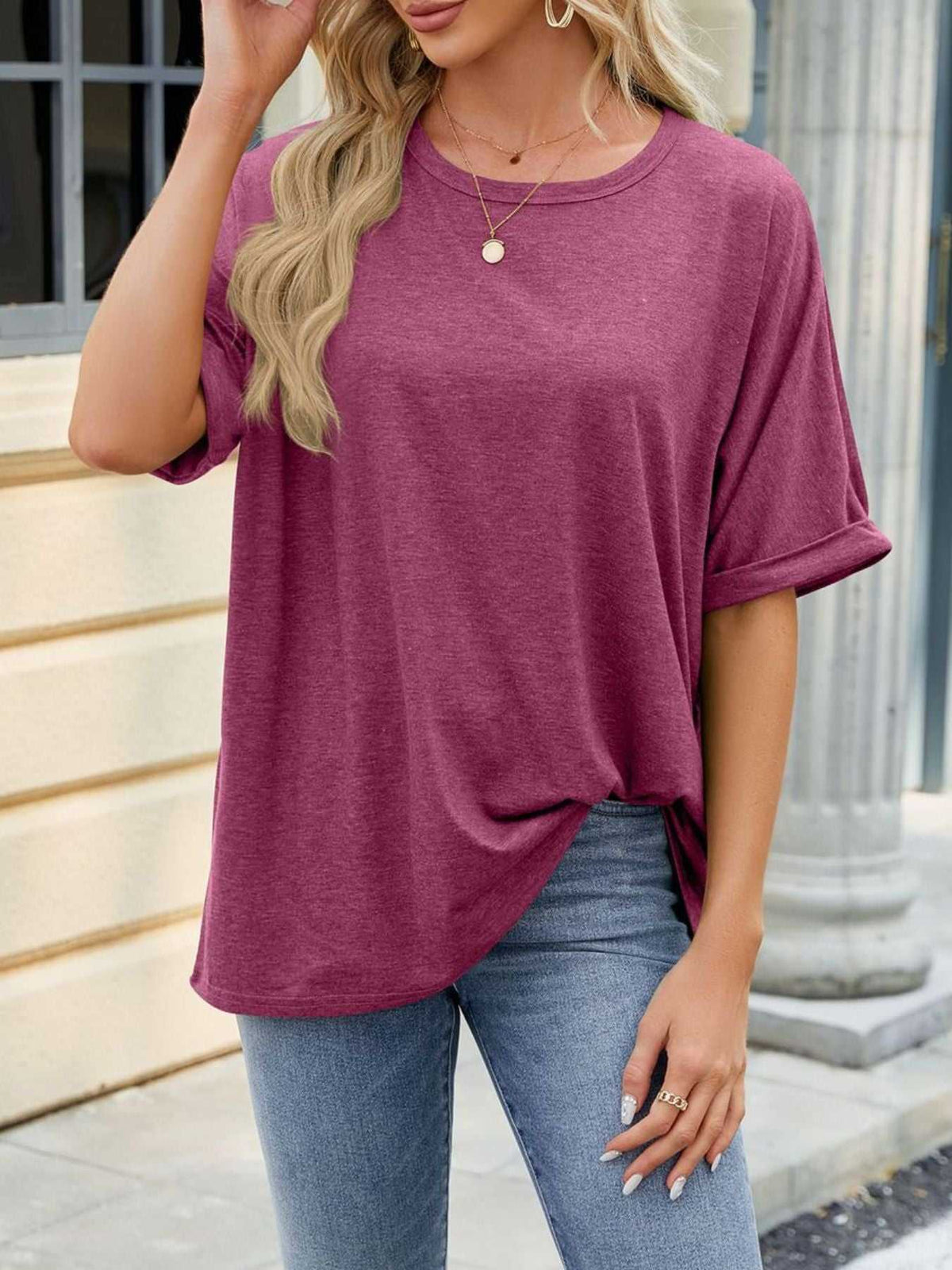 Casual Loose Fit Rolled Sleeve T-Shirt 100100846471189 23 Affordable Fashion Under $100 Jerry's Apparel 