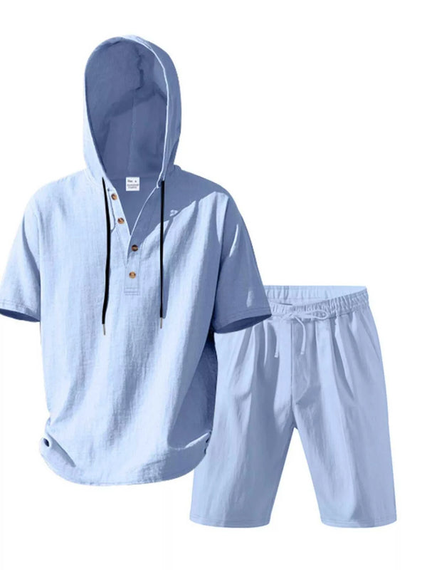 Men's Full Size Casual Short Sleeve Hooded Top & Shorts Set Plus Size 100400516300519 42 Gifts for Him Jerry's Apparel 