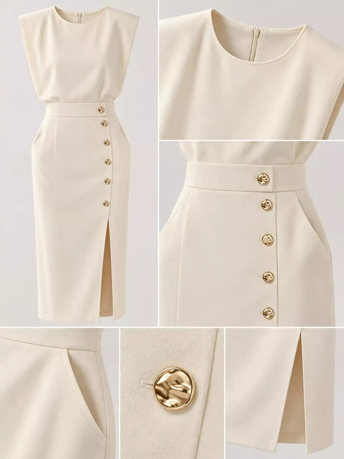Sleeveless Midi Dress with Gold Button Detail and Side Slit 101001590890082 42 Affordable Fashion Under $100 Jerry's Apparel 