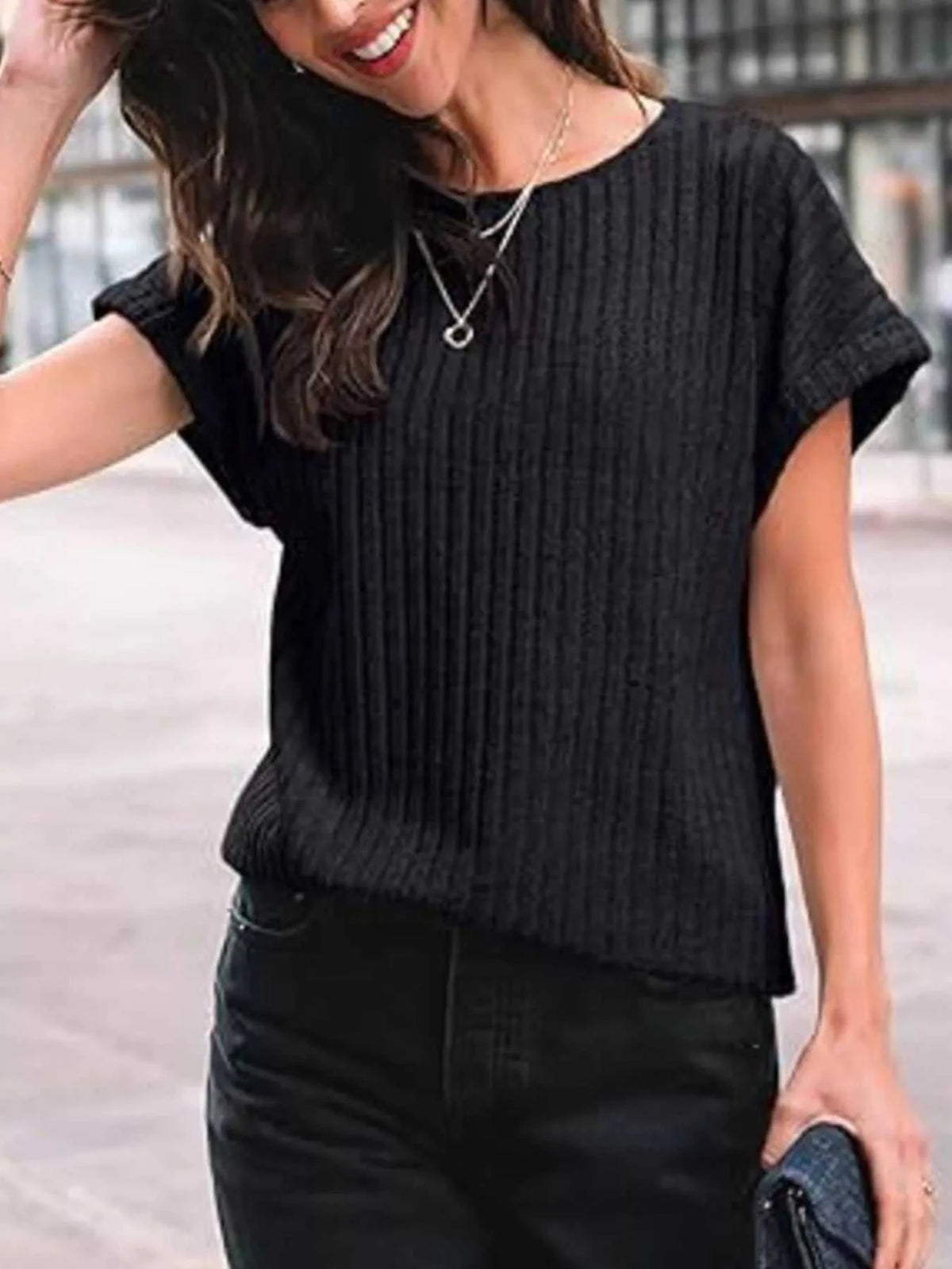 Casual Ribbed Knit Short Sleeve T-Shirt 100100691365915 25 Affordable Fashion Under $100 Jerry's Apparel 