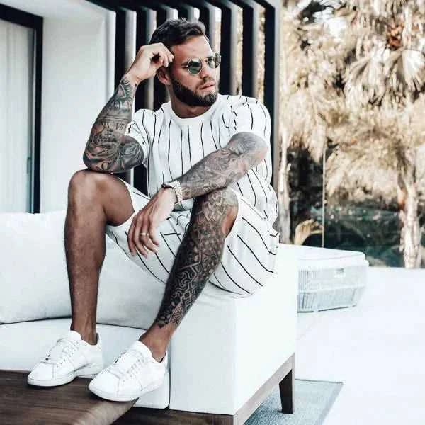 Men's Full Size Striped Casual Top and Shorts Summer Set Plus Size 100400750087193 39 Gifts for Him Jerry's Apparel 