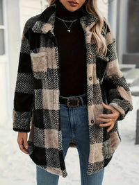 Button Down Collared Neck Plaid Teddy Coat with Pockets 100100921389233 49 Affordable Fashion Under $100 Jerry's Apparel 