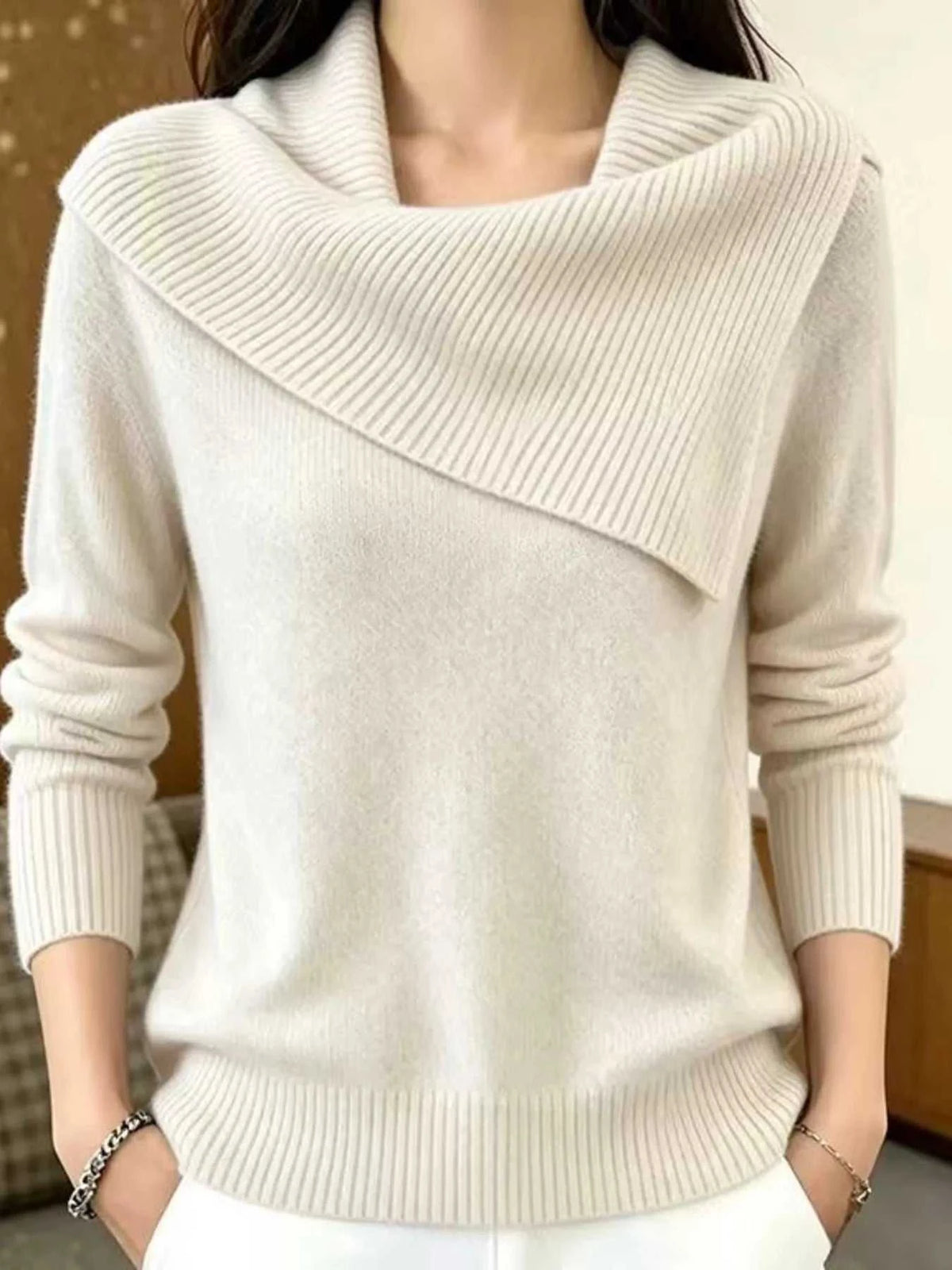 Full Size Asymmetric Ribbed Collar Sweater Plus Size 101002369014194 47 Affordable Fashion Under $100 Jerry's Apparel 