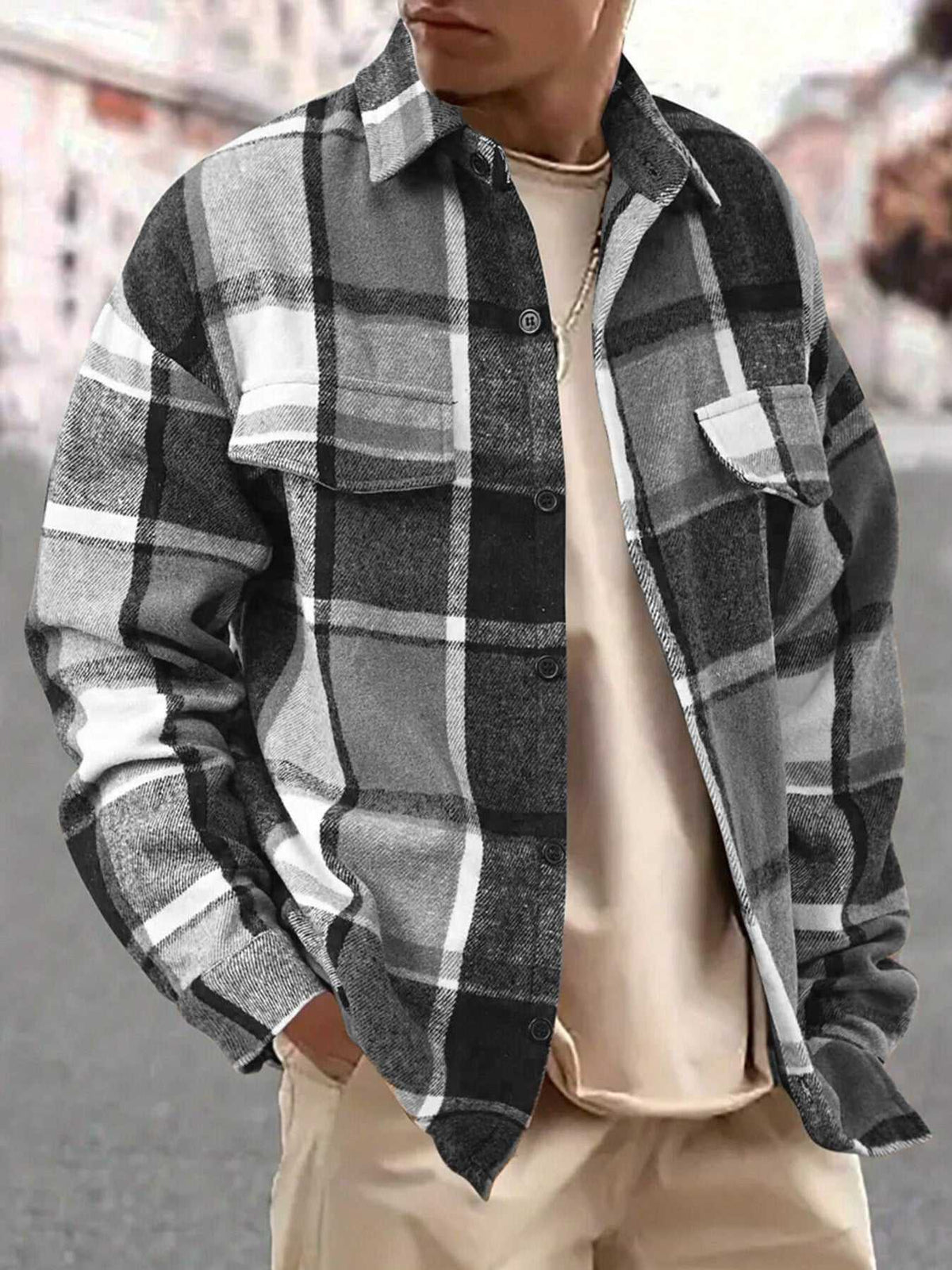 Men's Full Size Casual Plaid Button Up Shirt with Dual Chest Pockets Plus Size 100400070385240 42 Affordable Fashion Under $100 Jerry's Apparel 