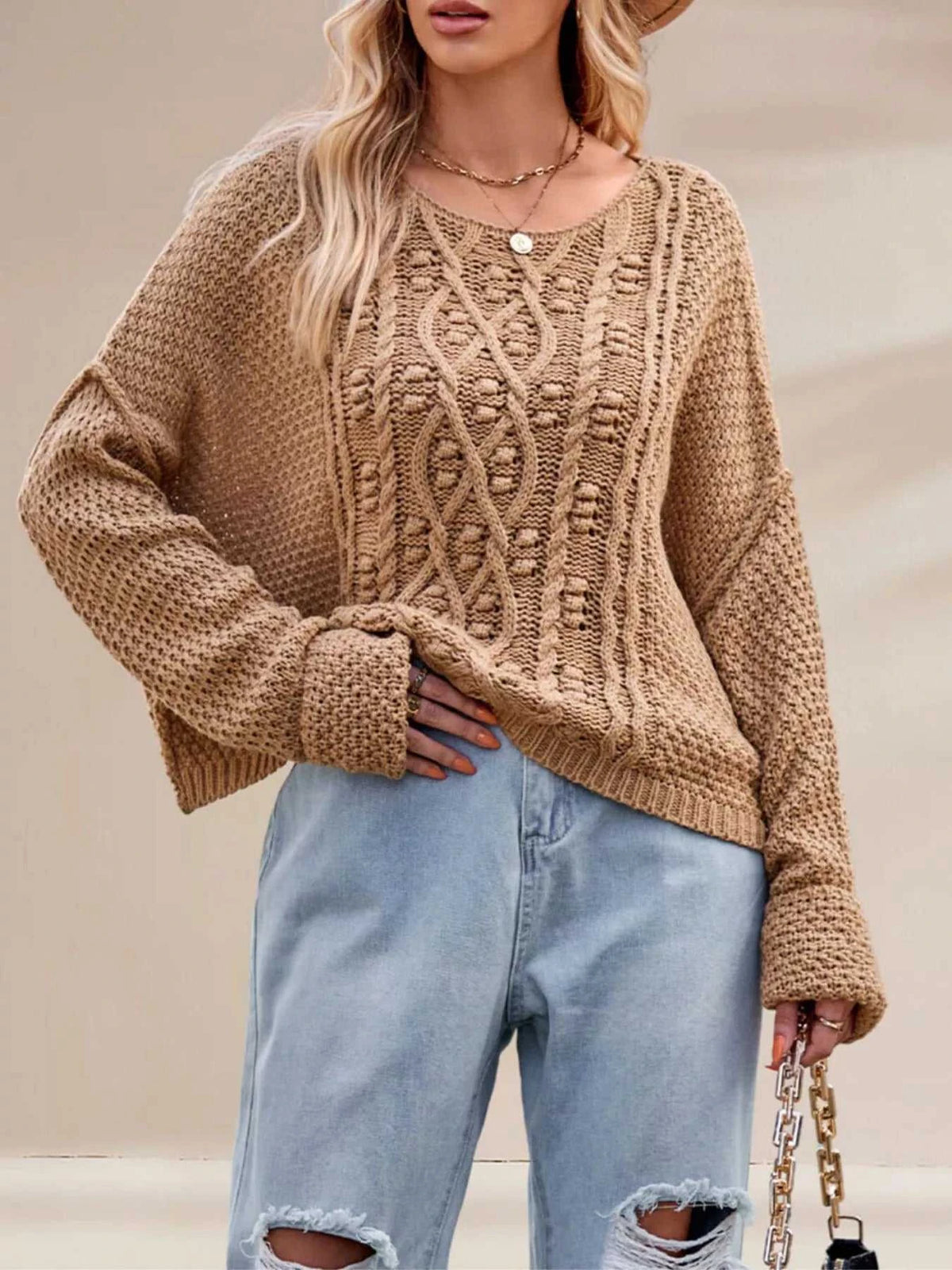 Cable Knit Dropped Shoulder Sweater 100100337070242 47 Affordable Fashion Under $100 Jerry's Apparel 