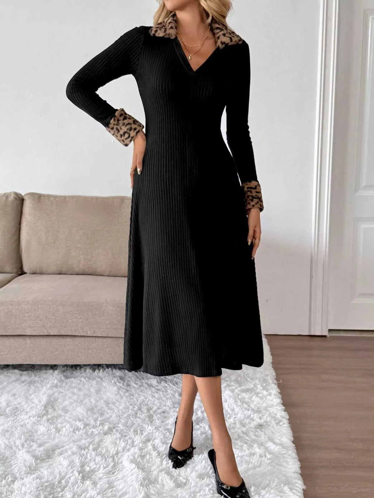 Leopard Cuff Johnny Collar Midi Dress 100100468424761 47 Affordable Fashion Under $100 Jerry's Apparel 