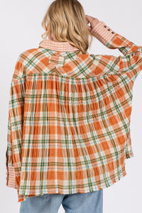 SAGE + FIG Side Slit Plaid Button Down Long Sleeve Shirt