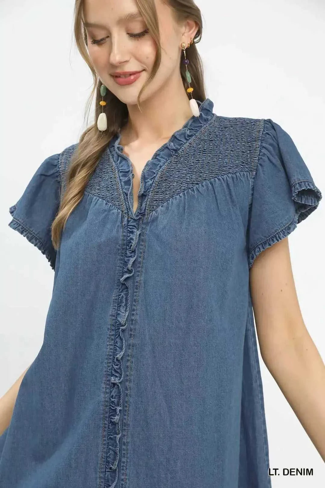 Umgee Ruffled Washed Denim Dress 100100057751721 66 Affordable Fashion Under $100 Jerry's Apparel 