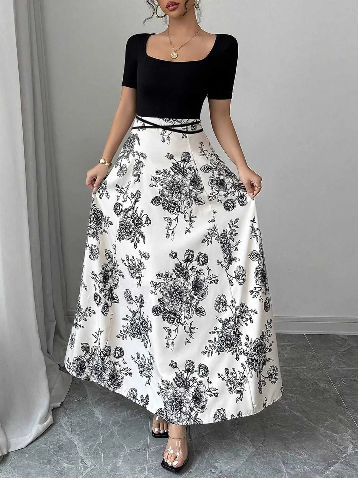 Floral Print Square Neck Maxi Dress 100100720622847 46 Affordable Fashion Under $100 Jerry's Apparel 