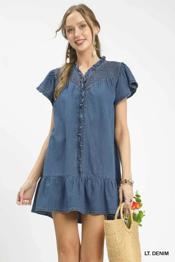 Umgee Ruffled Washed Denim Dress 100100057751721 66 Affordable Fashion Under $100 Jerry's Apparel 