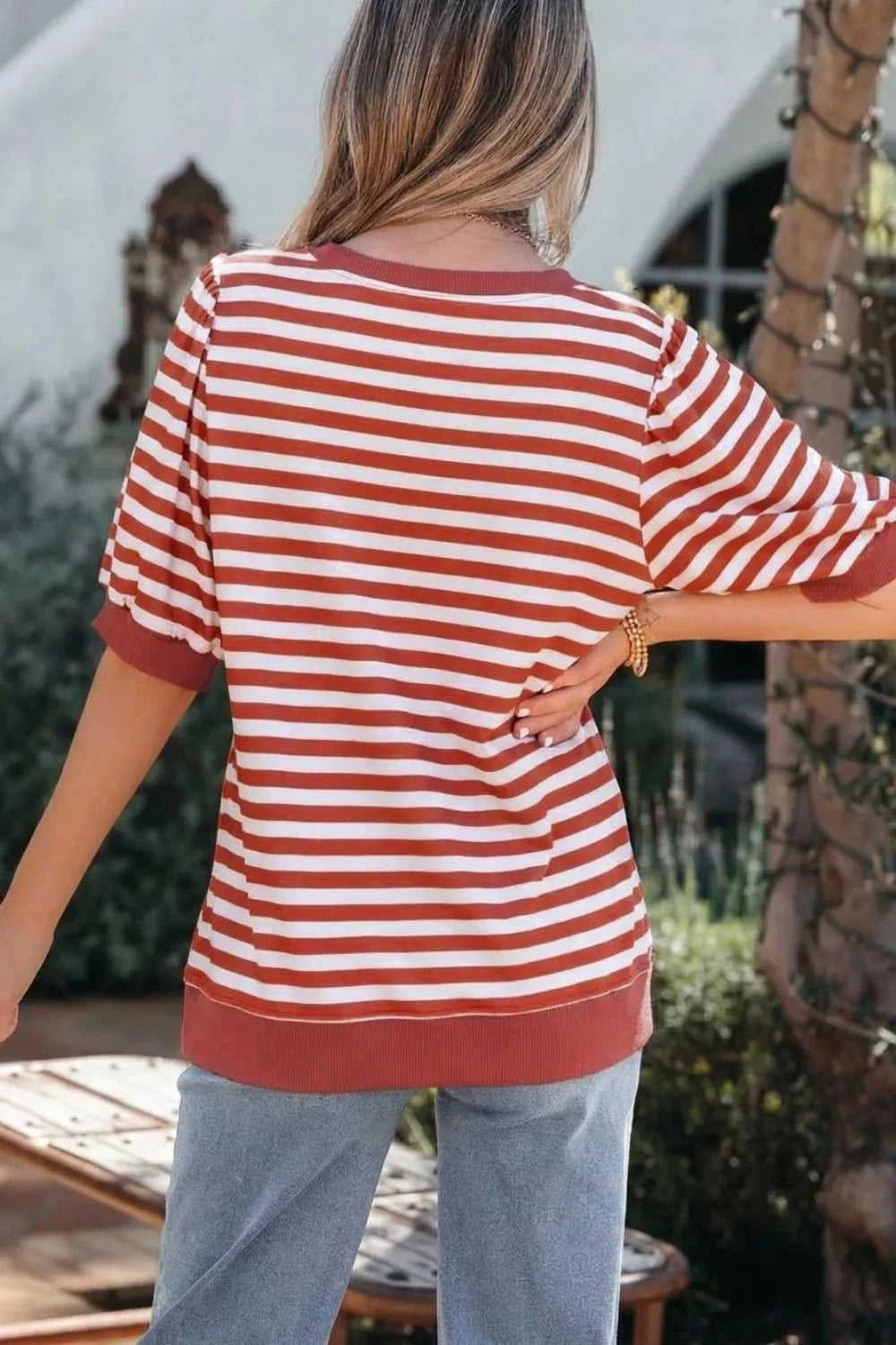 Striped Puff Sleeve Casual T-Shirt 100100655461816 29 Affordable Fashion Under $100 Jerry's Apparel 