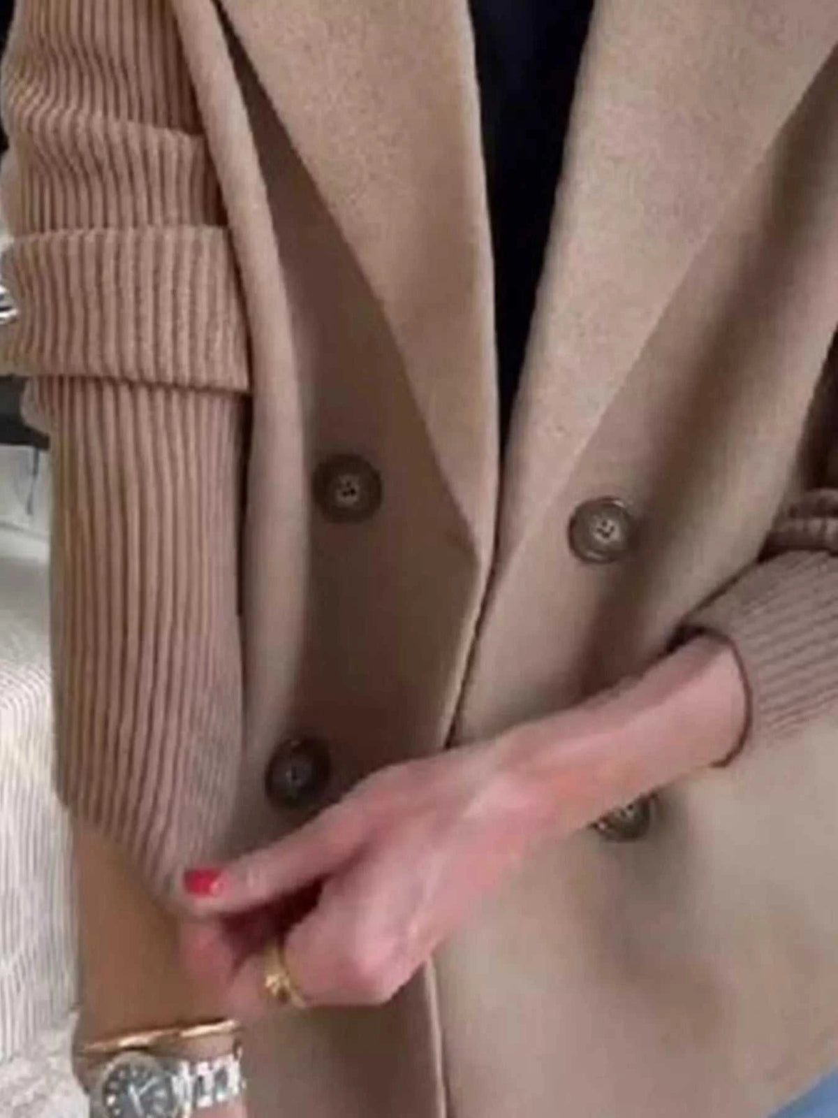 Full Size Knitted Sleeve Wool Blend Double-Breasted Blazer Plus Size 100100695520527 42 Affordable Fashion Under $100 Jerry's Apparel 