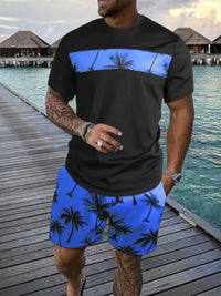 Men's Full Size Tropical Palm Tree Tee and Shorts Set Plus Size 100400554802541 22 Men's Sets Jerry's Apparel 