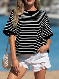 Stripe Ribbed Patchwork Seam Detail Half Sleeve Tee 100100030150756 29 Affordable Fashion Under $100 Jerry's Apparel 