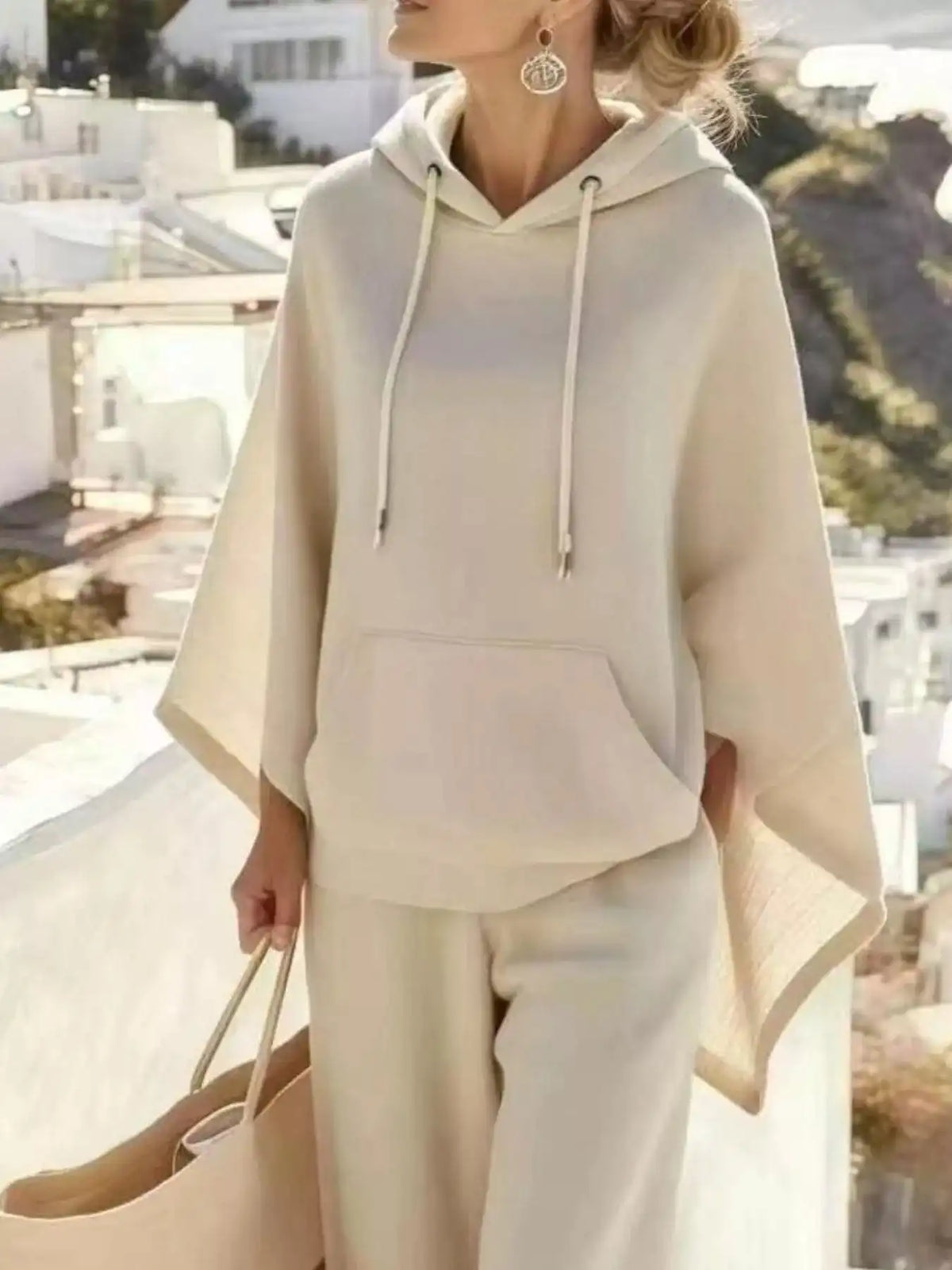 Hooded Poncho and Wide-Leg Pants Set 101001183094460 55 Women's Pants Set Gifts for Her Jerry's Apparel 