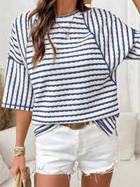 Casual Striped Raglan Sleeve Textured T-Shirt 101001019077269 38 Affordable Fashion Under $100 Jerry's Apparel 