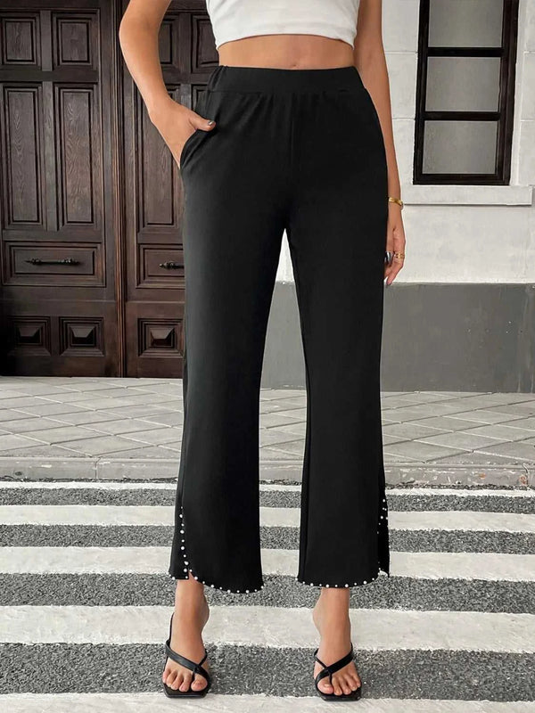Pearl-Embellished Cropped Wide-Leg Pants 100100730581749 34 Affordable Fashion Under $100 Jerry's Apparel 