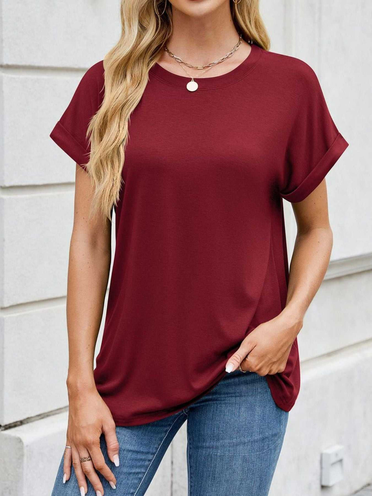 Casual Rolled Sleeve Solid Color T-Shirt 100100517201662 22 Affordable Fashion Under $100 Jerry's Apparel 