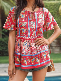 Floral Print Tie Neck Flutter Sleeve Blouse 100100839291021 32 Affordable Fashion Under $100 Jerry's Apparel 