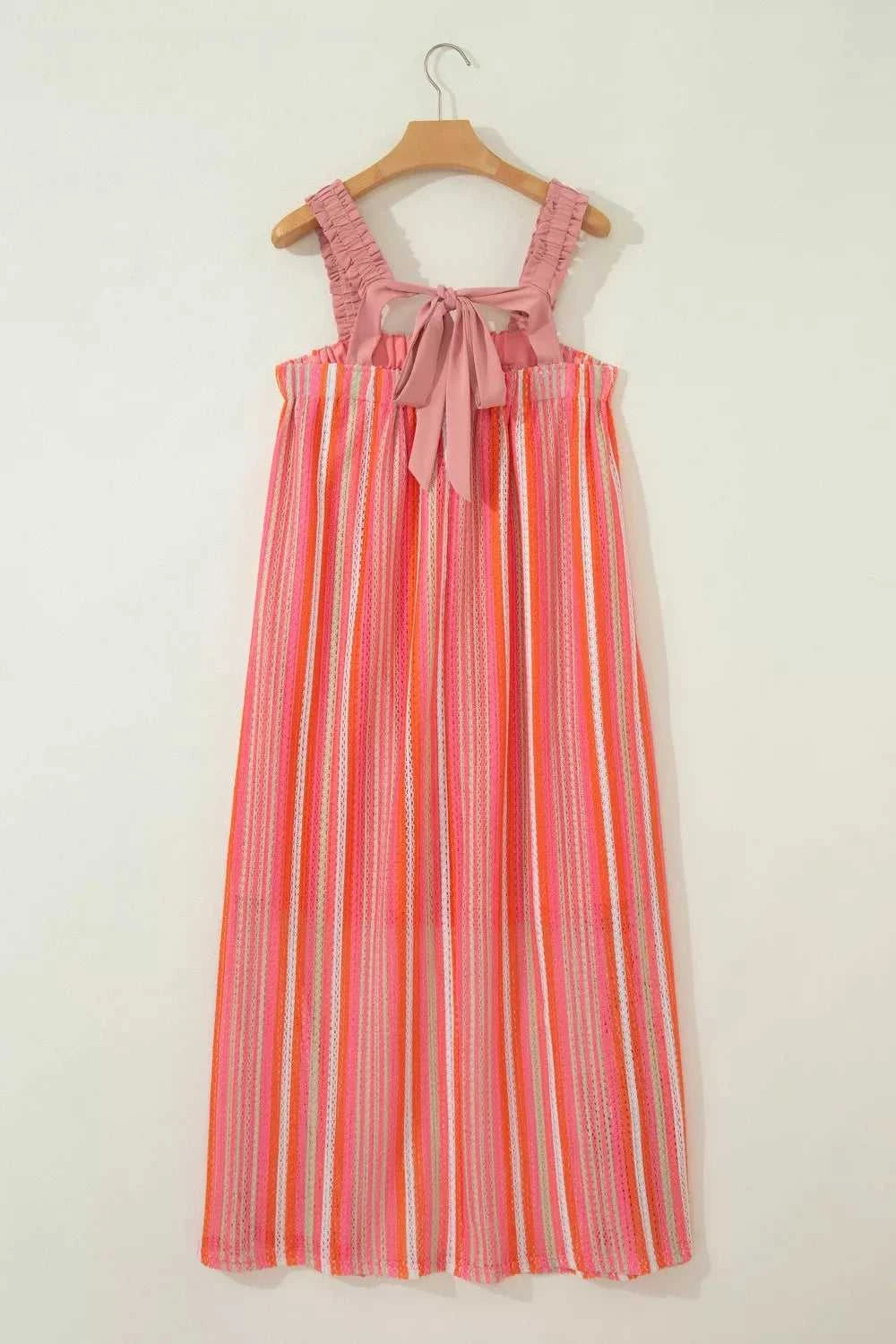 Stripe Ruffled Straps Ribbon Knot Flowy Vacation Maxi Dress 100100860040024 76 Affordable Fashion Under $100 Jerry's Apparel 