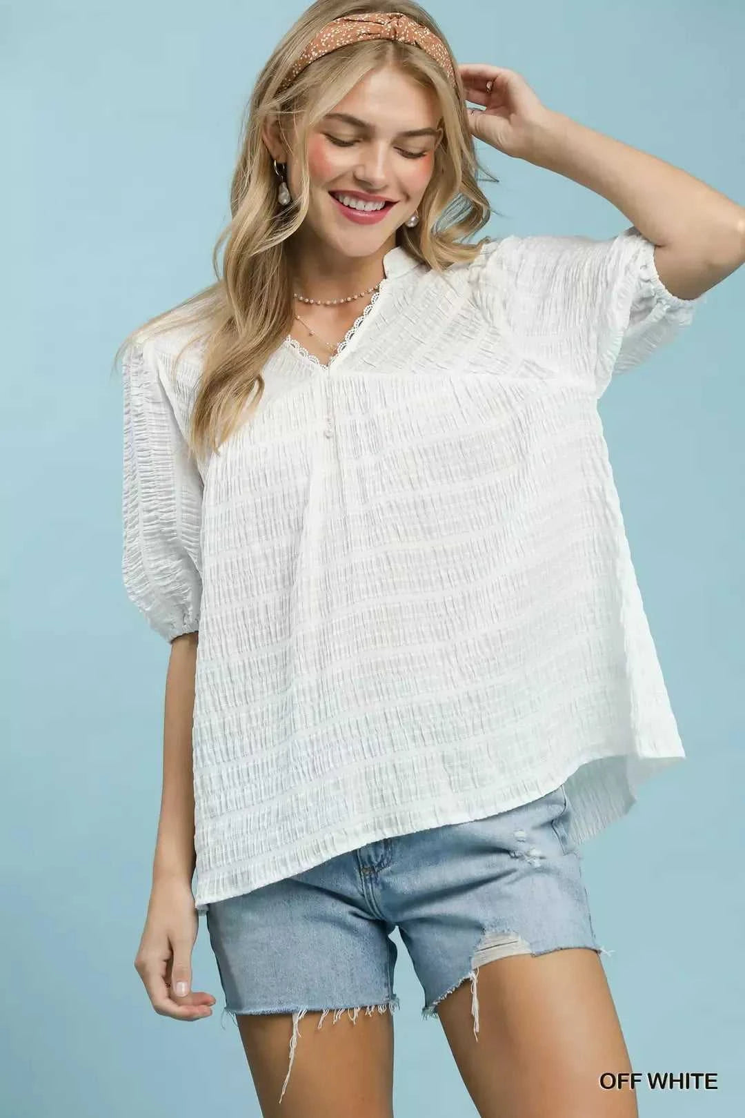 Umgee Textured Puff Sleeve Blouse 100100619931401 49 Affordable Fashion Under $100 Jerry's Apparel 
