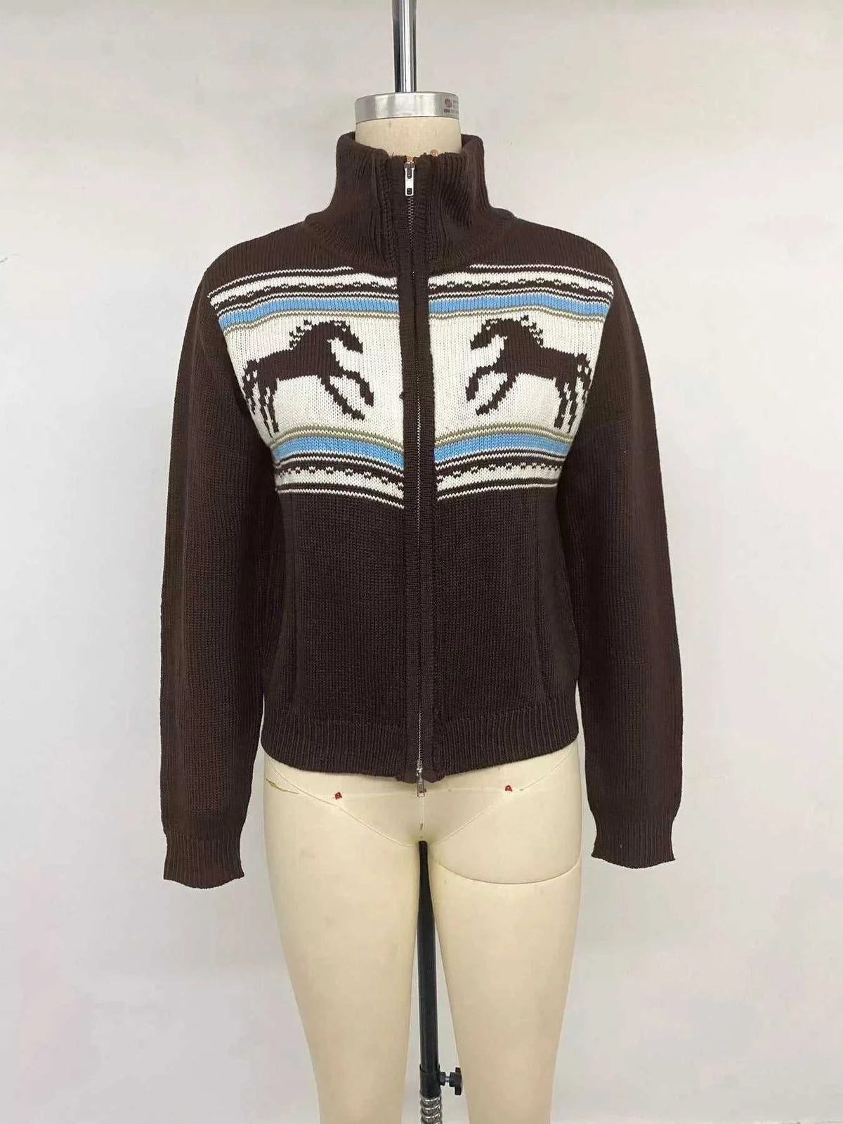Horse Zip Up Mock Neck Cardigan 101002545431785 56 Affordable Fashion Under $100 Jerry's Apparel 