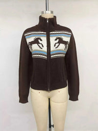 Horse Zip Up Mock Neck Cardigan 101002545431785 56 Affordable Fashion Under $100 Jerry's Apparel 