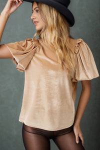 Frill Mock Neck Short Sleeve Blouse