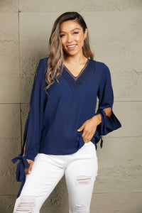 Perfee V-Neck Tie Cuff Slit Blouse 100101723026763 30 Affordable Fashion Under $100 Jerry's Apparel 