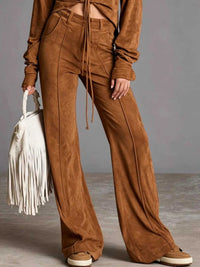 Full Size Lace-Up Long Sleeve Top and Wide-Leg Pants Set Plus Size 101001057963261 65 Affordable Fashion Under $100 Jerry's Apparel 