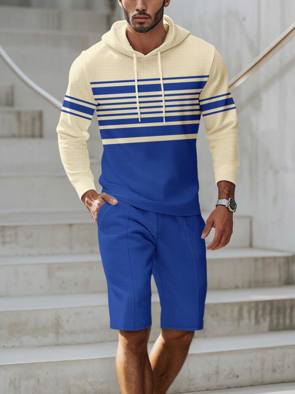 Men's Full Size Striped Hoodie & Shorts Casual Set Plus Size 100400695113580 41 Affordable Fashion Under $100 Jerry's Apparel 