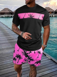Men's Full Size Tropical Palm Tree Tee and Shorts Set Plus Size 100400554802541 22 Men's Sets Jerry's Apparel 