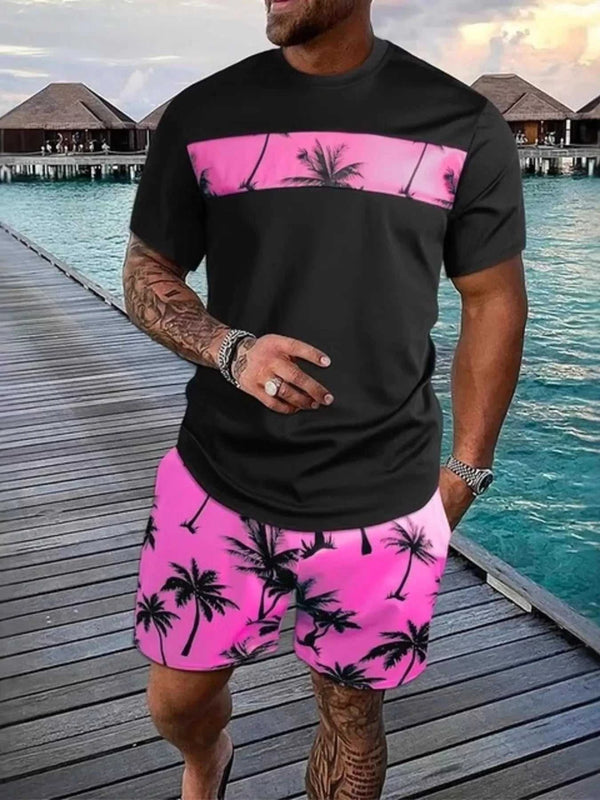 Men's Full Size Tropical Palm Tree Tee and Shorts Set Plus Size 100400554802541 22 Men's Sets Jerry's Apparel 