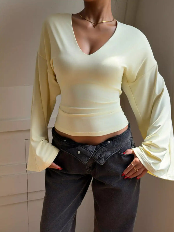 V-Neck Flare Sleeve T-Shirt 101001428330908 33 Affordable Fashion Under $100 Jerry's Apparel 