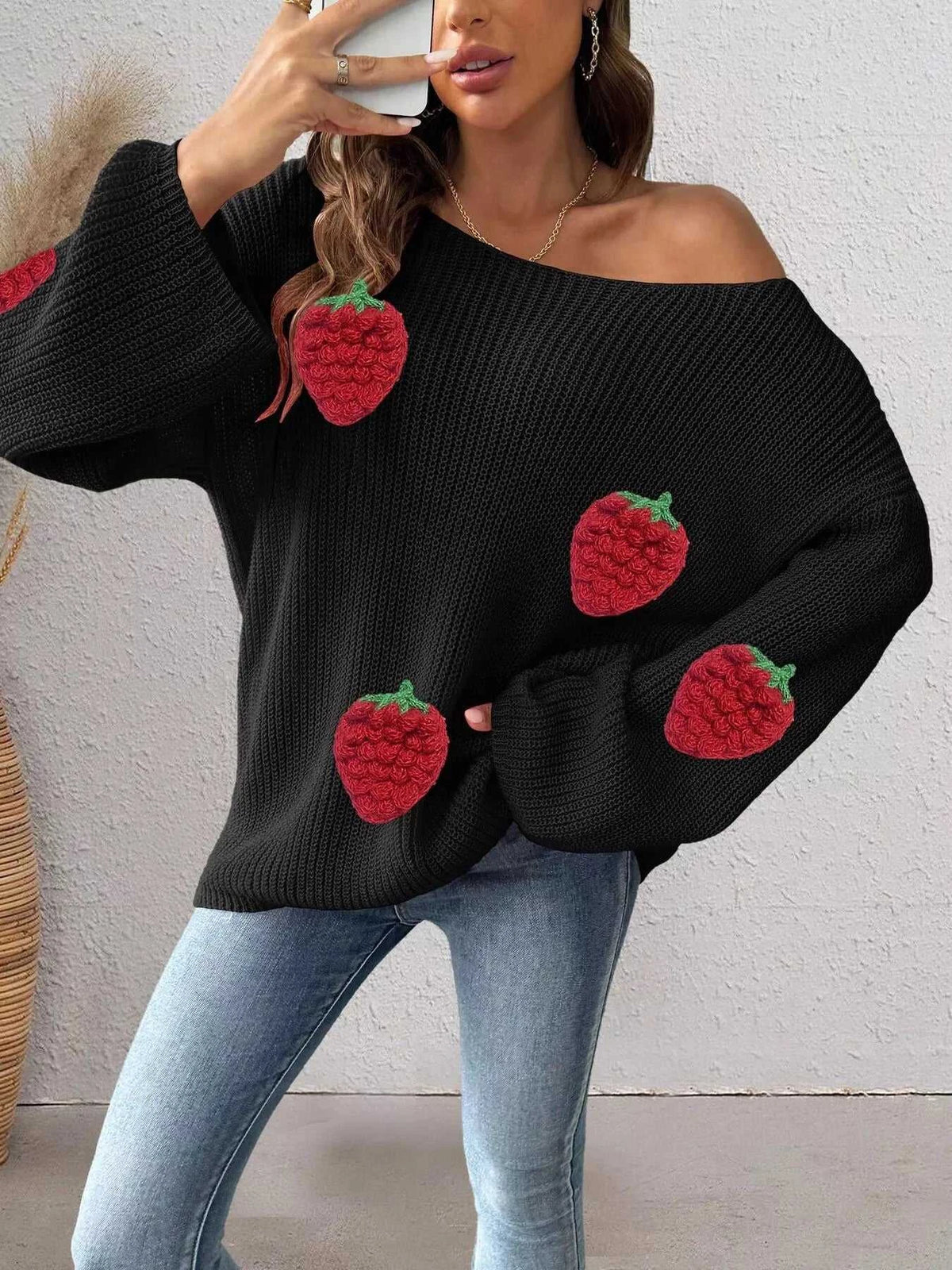 Strawberry Applique Oversized Sweater 101002944514652 38 Affordable Fashion Under $100 Jerry's Apparel 