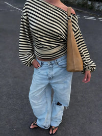 One Shoulder Striped Long Sleeve Slim-Fit T-Shirt 101001915279982 36 Affordable Fashion Under $100 Jerry's Apparel 