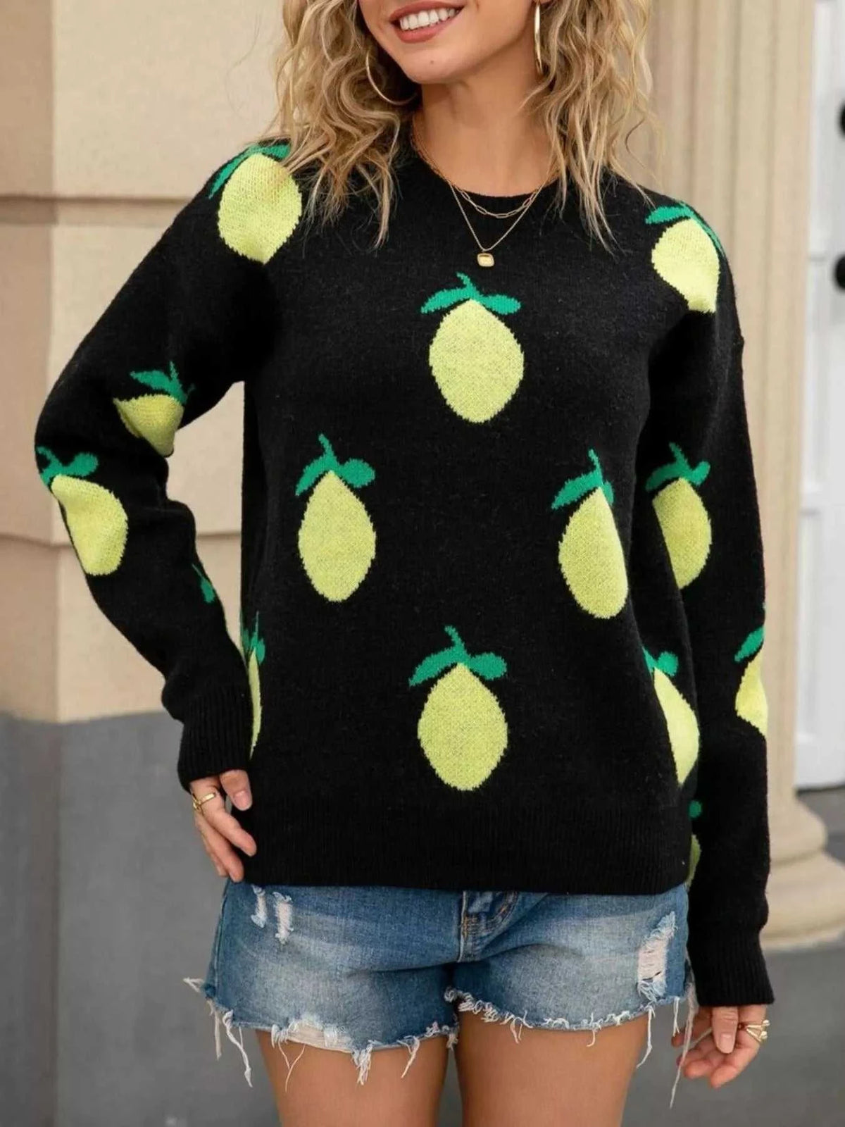Lemon Crew Neck Round Neck Sweater 100100091974343 47 Affordable Fashion Under $100 Jerry's Apparel 