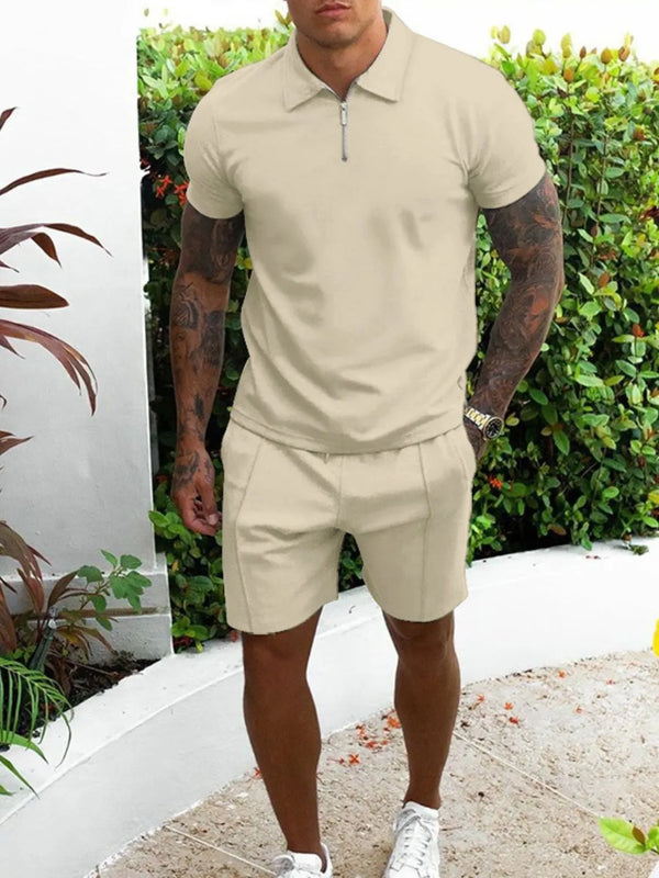 Men's Full Size Collared Neck Short Sleeve Top and Shorts Set Plus Size