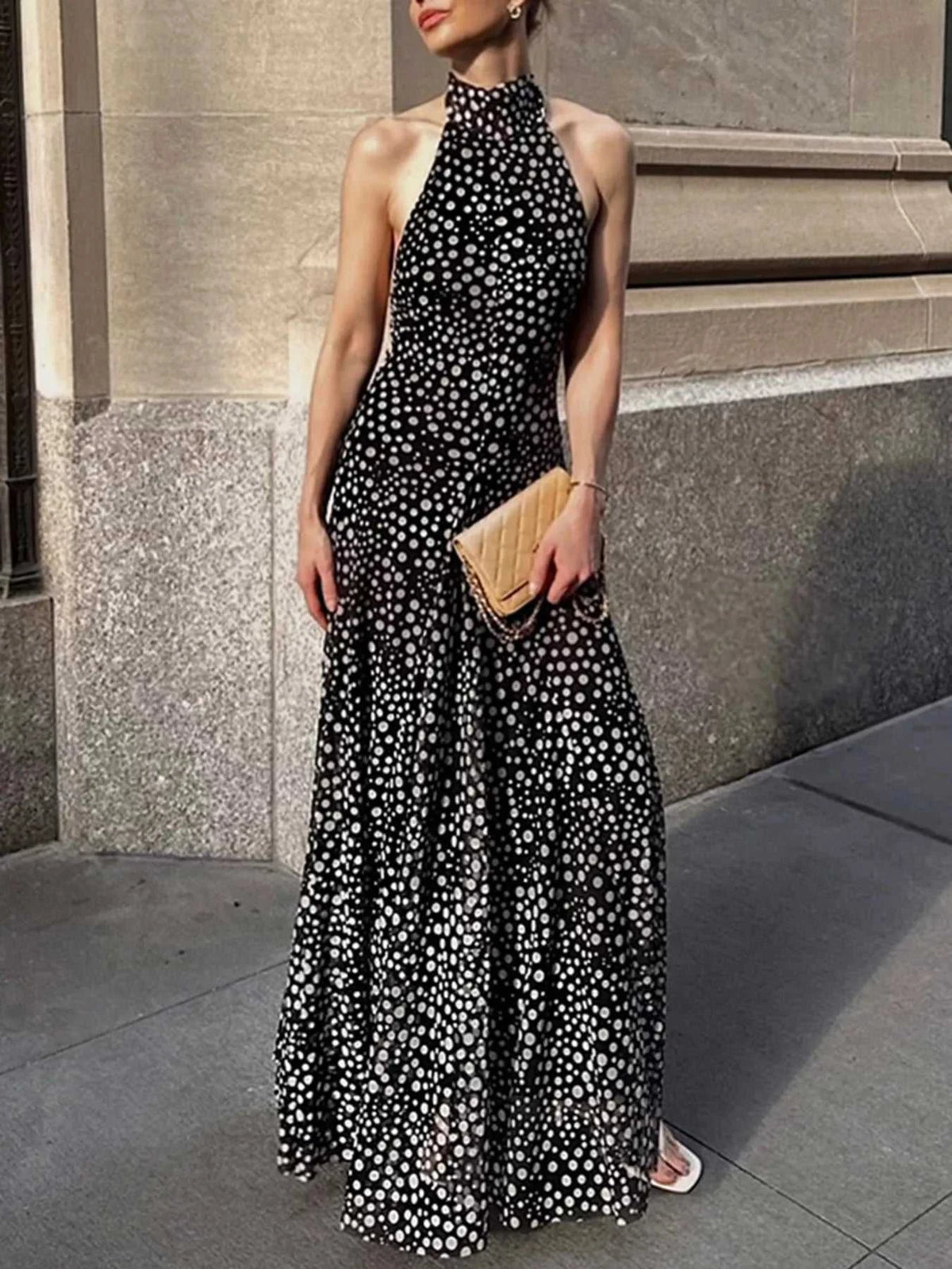 Halter Neck Polka Dot Maxi Dress 100100990656579 68 Affordable Fashion Under $100 Jerry's Apparel 