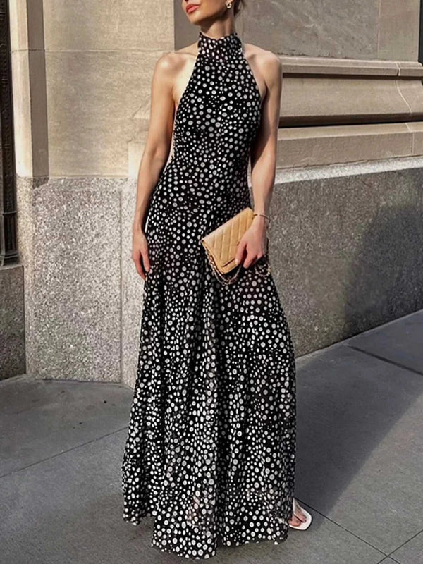 Halter Neck Polka Dot Maxi Dress 100100990656579 68 Affordable Fashion Under $100 Jerry's Apparel 